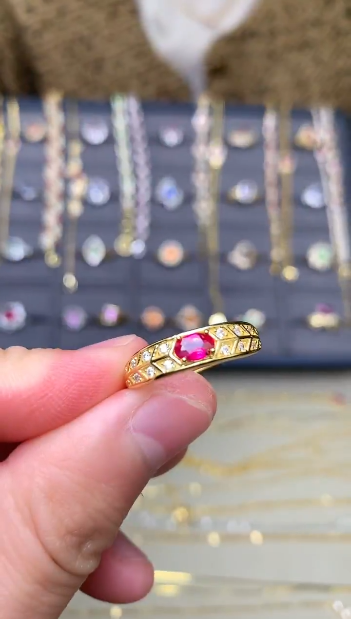 银S925镶嵌戒指红宝石戒指