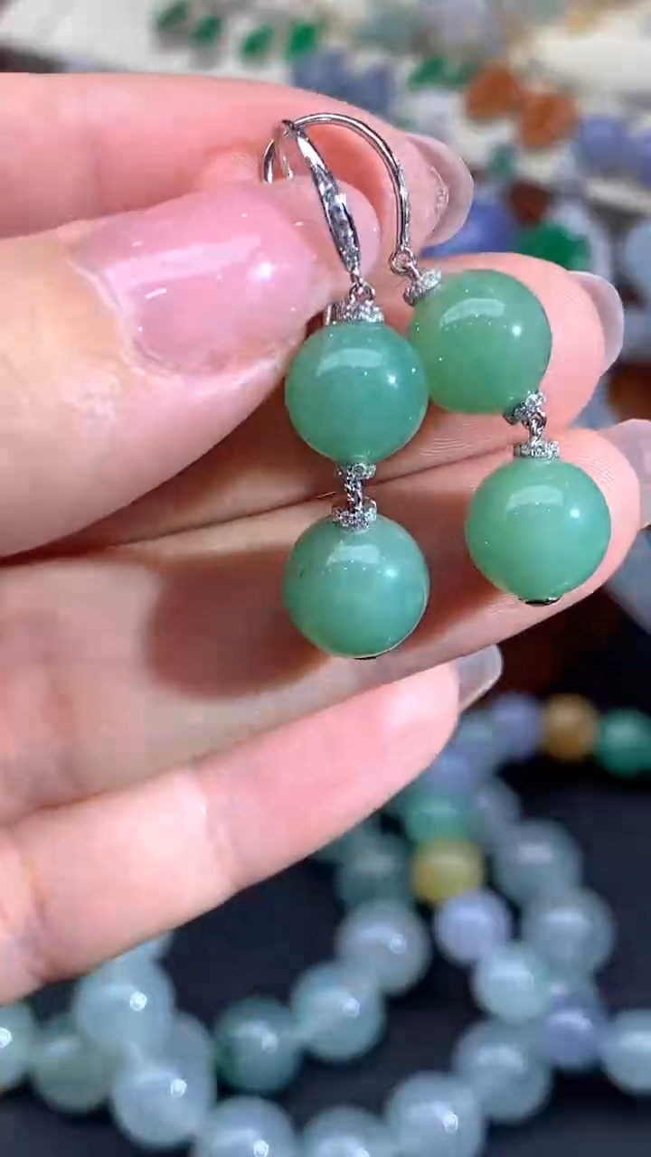 【闪购商品】翡翠耳饰18K金镶嵌17-天然翡翠