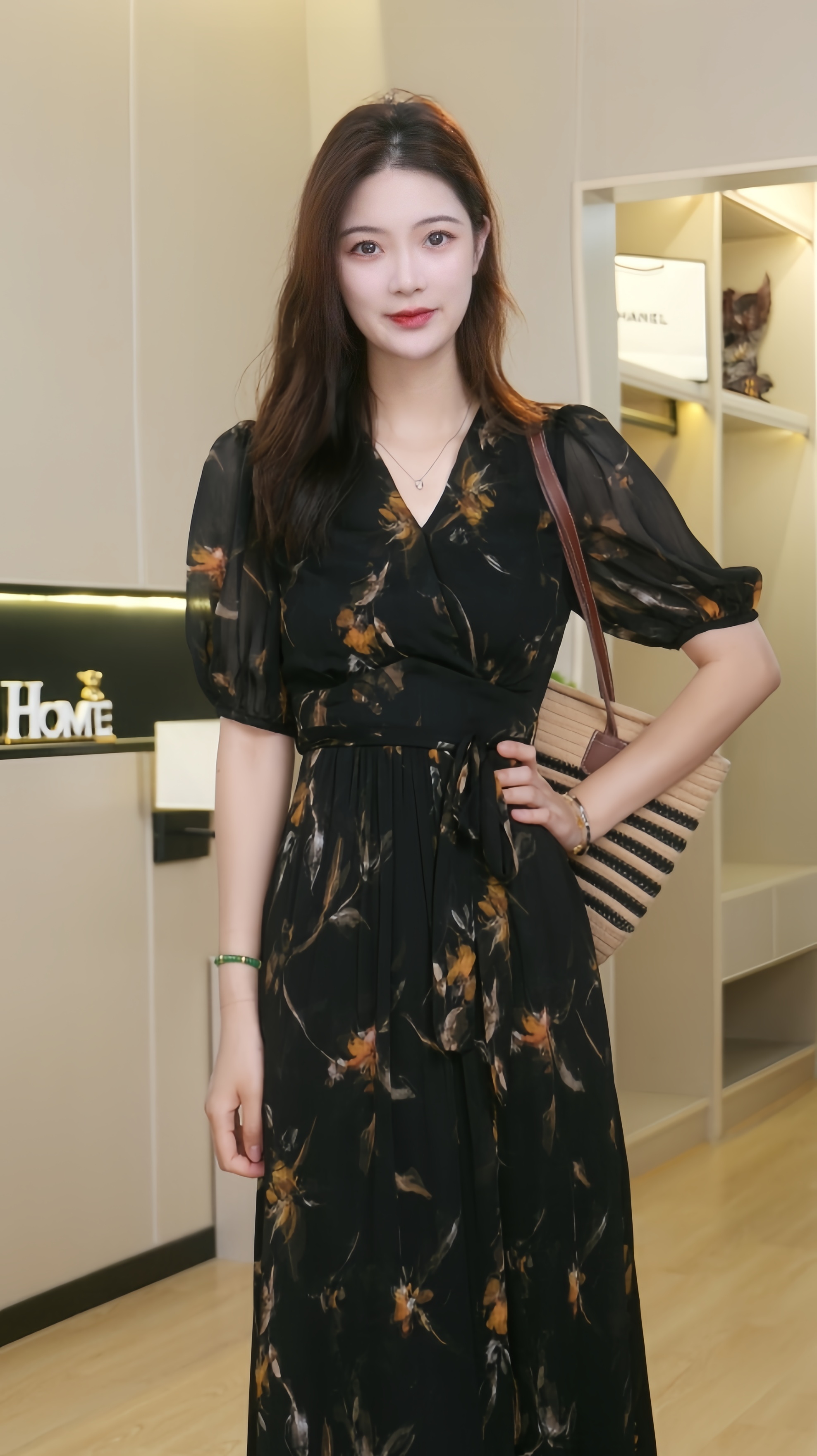 【橘黄色调】2025夏季新款碎花法式气质显瘦高级感中长款连衣裙
