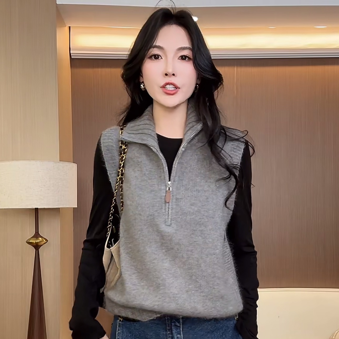 女装毛衣冬女款秋季内搭爆款高端拉链套衫背心7369