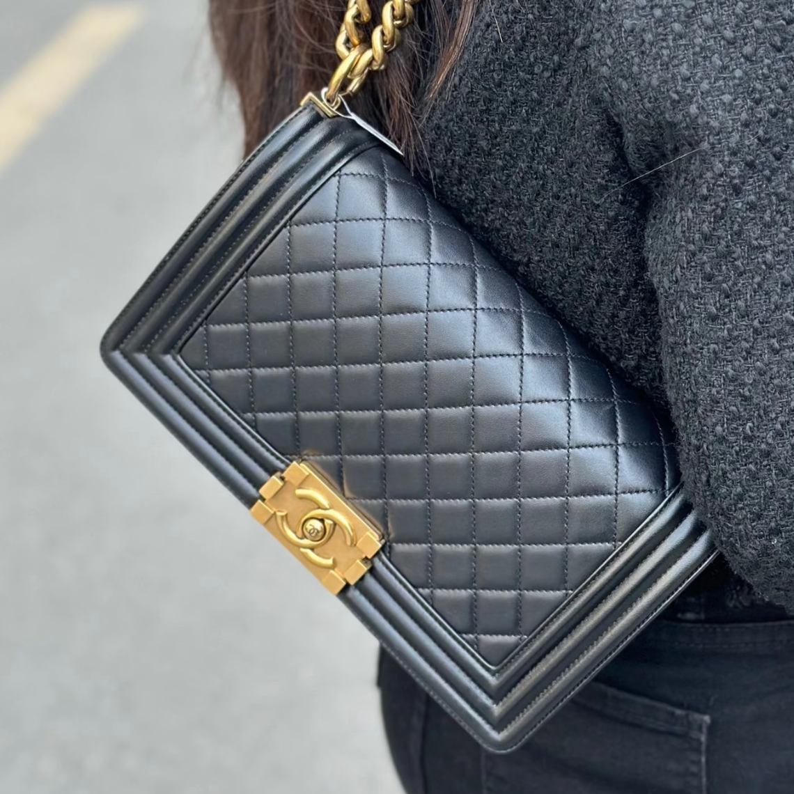 99新 Chanel/香奈儿 专柜58800 19年黑金leboy斜挎包B5632