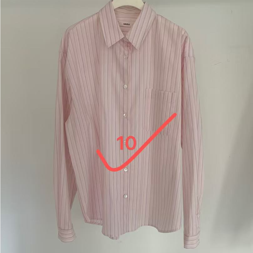 【婷婷家】不退换-东大门GA粉色条纹衬衣气质长袖轻奢时尚休闲