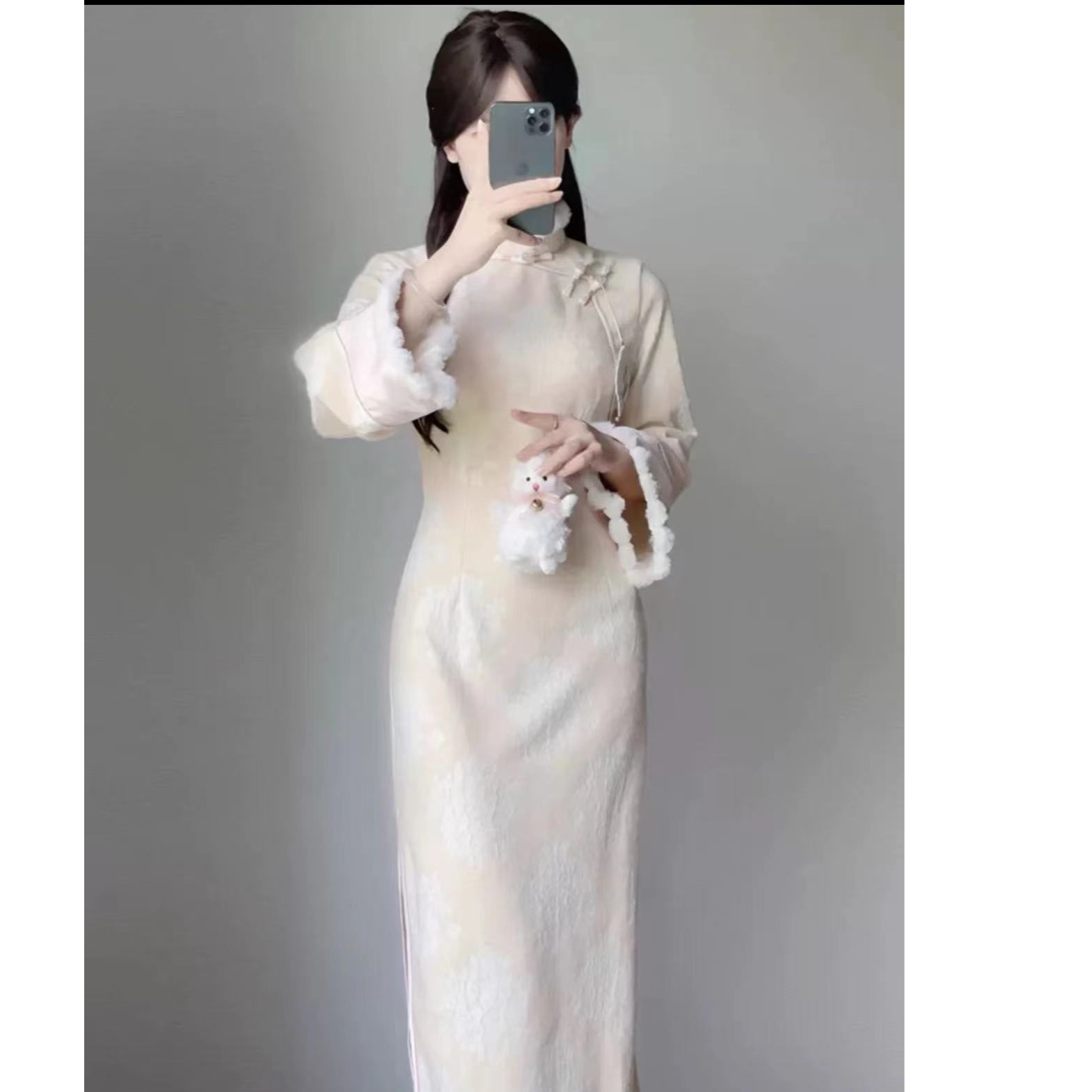 150-粉色  绝美 羽毛纱 倒大袖 改良 旗袍 