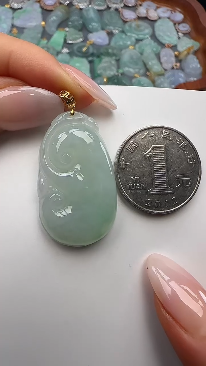翡翠18K金镶嵌吊坠(不含链)如意