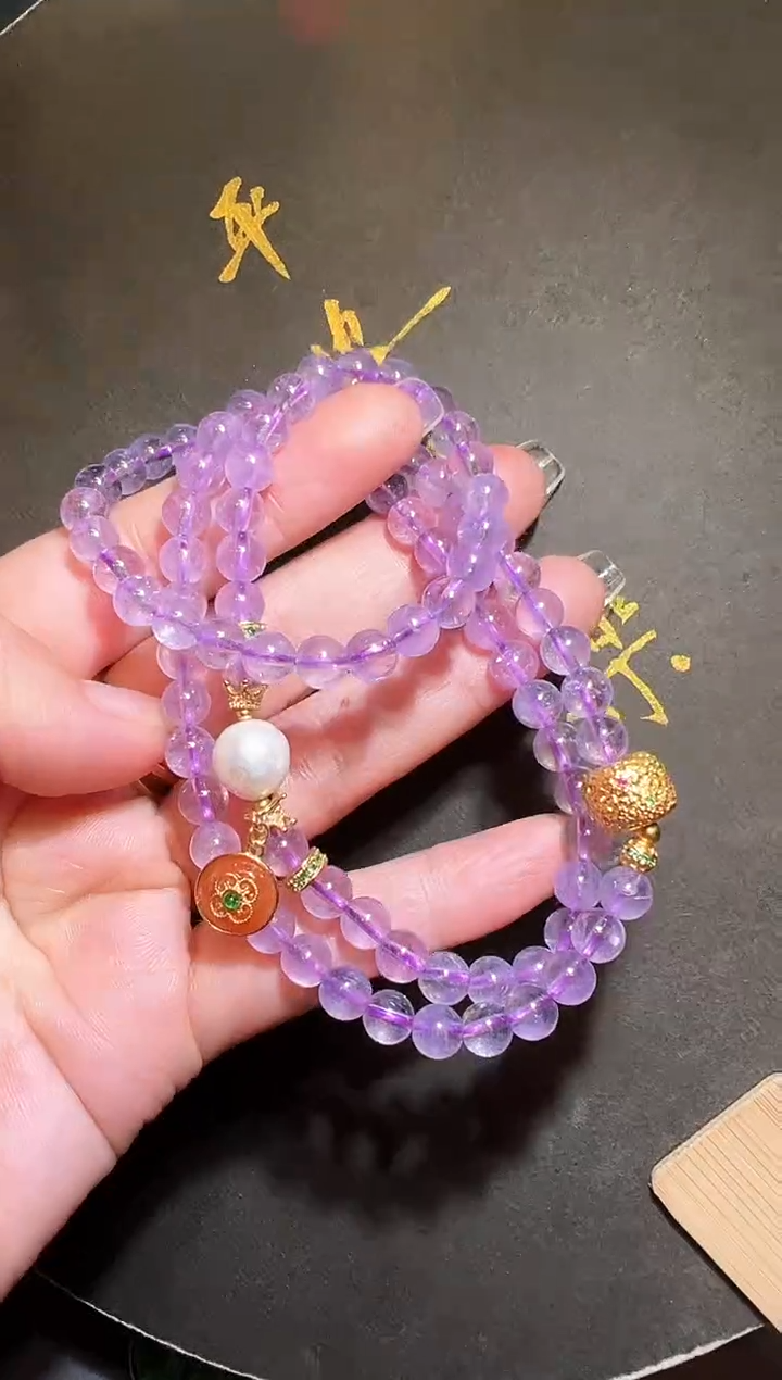 【闪购商品】水晶手链银S925镶嵌紫水晶手机链