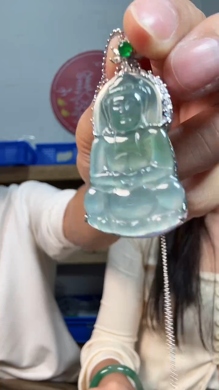 颈饰合金翡翠4729天然珠宝翡翠天空蓝观音带链子多样性发一个