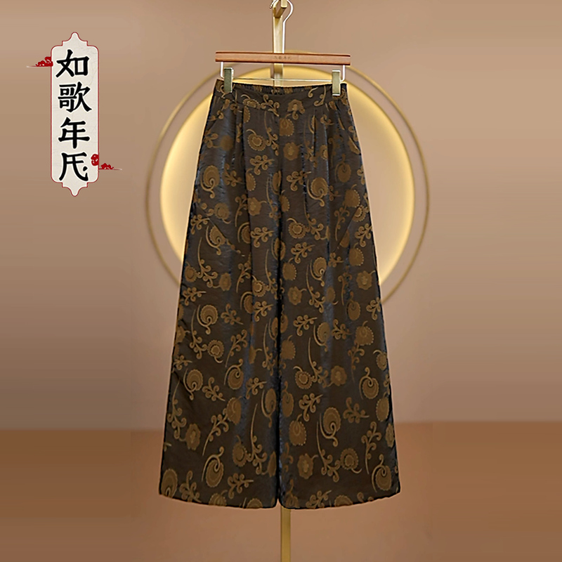  似锦-如歌年代新中式春季松紧腰阔腿裤女复古时尚休闲宽松花苞裤