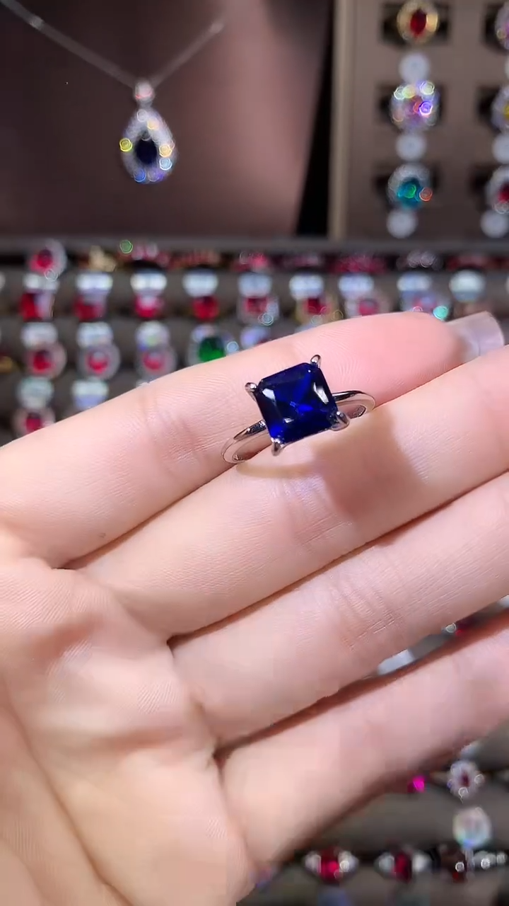 戒指蓝宝石银S925镶嵌8银