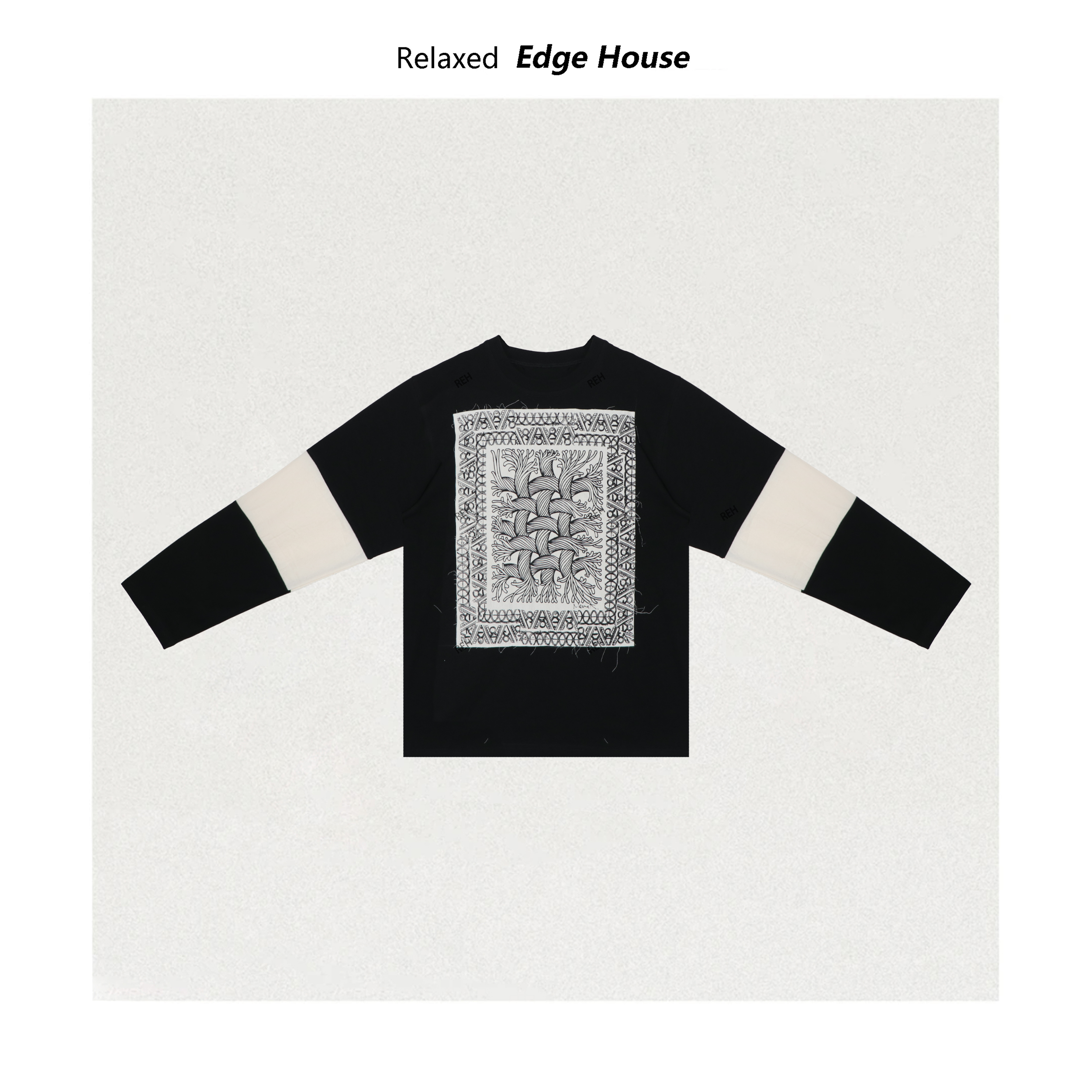 【嘻嘻家】画框绳结 25FW经典画框印花长袖T恤男女同款复古百搭