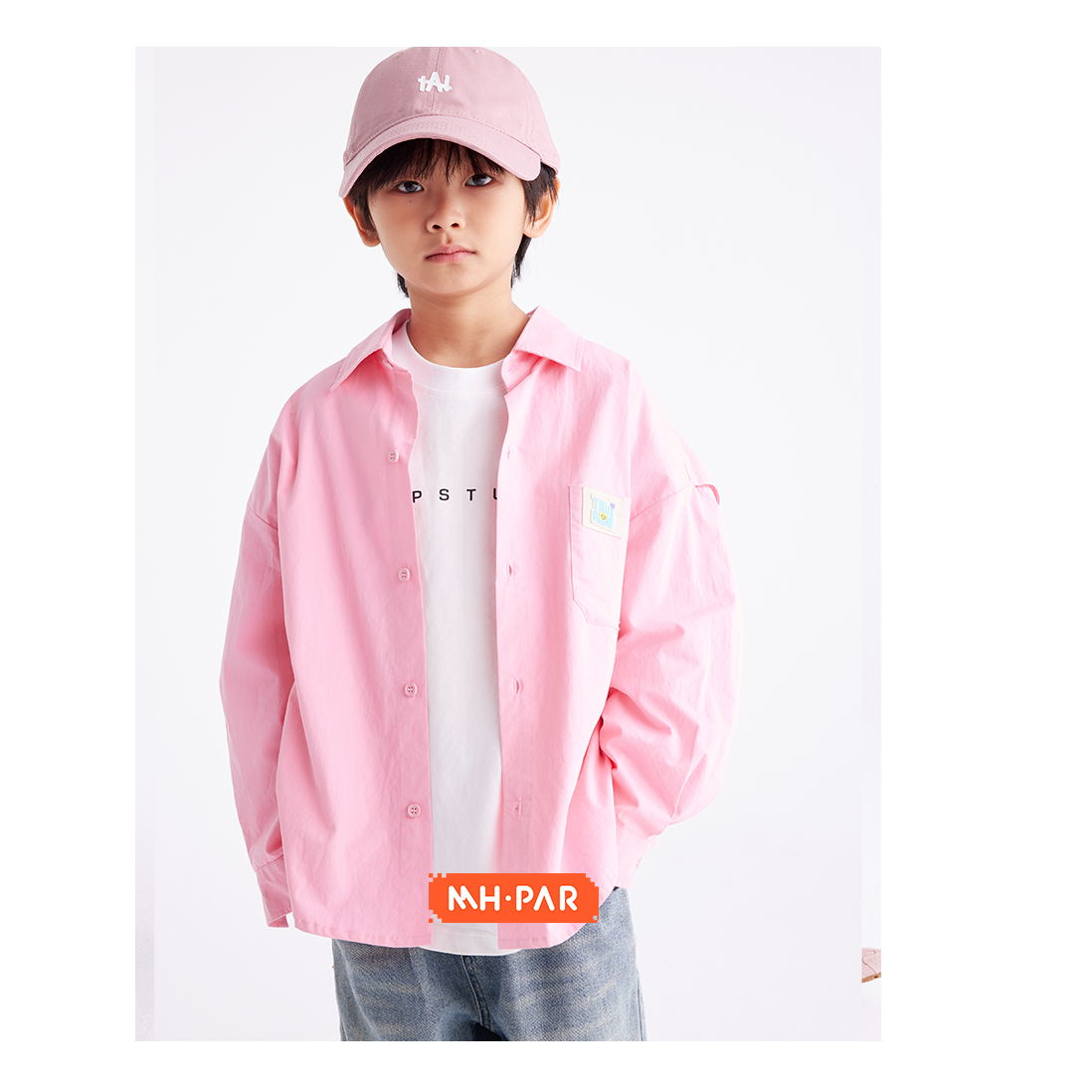 MHPAR麦哈派春秋季男童女童装粉色叠层设计衬衫外套251055A