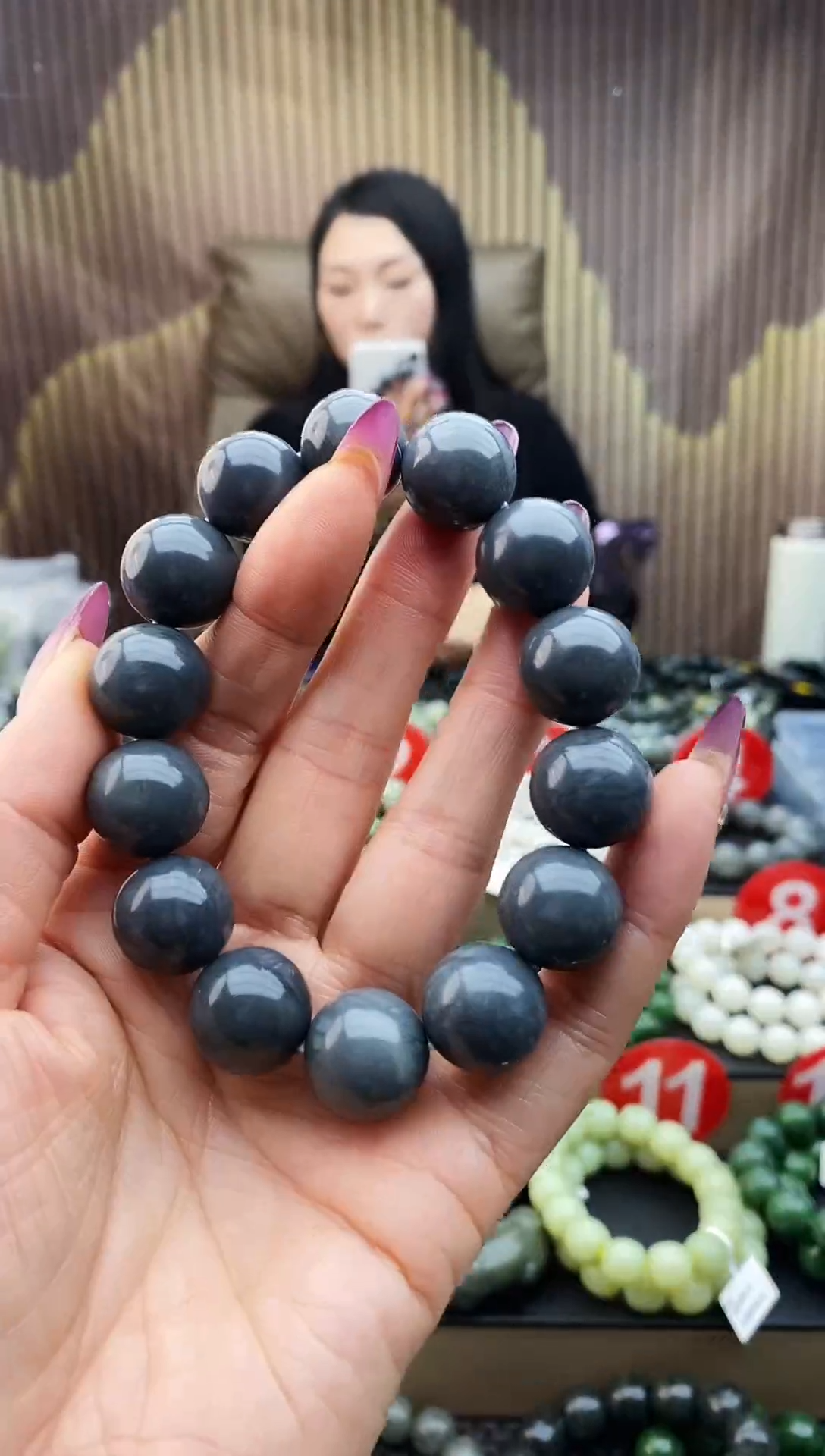 未镶嵌手串和田玉墨玉莫兰迪16