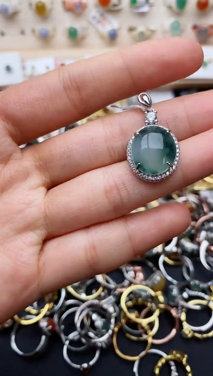 【闪购商品】翡翠颈饰银S925镶嵌缅甸翡翠