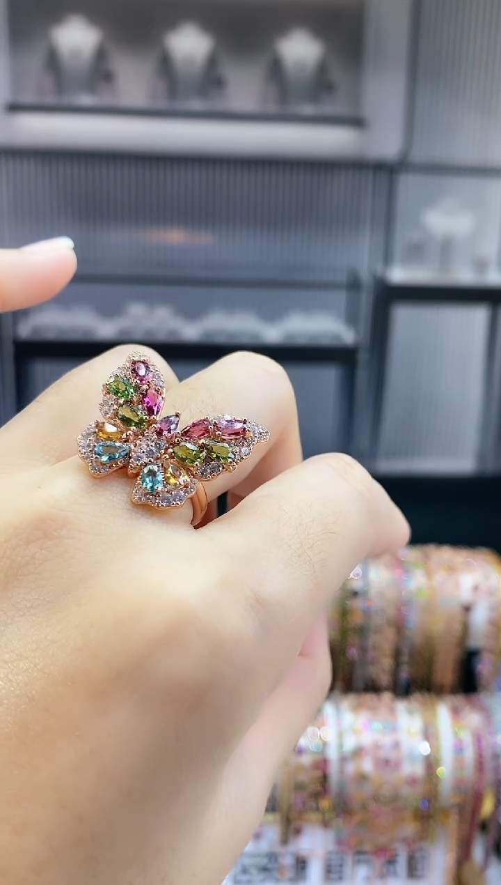 银S925镶嵌戒指碧玺6666666