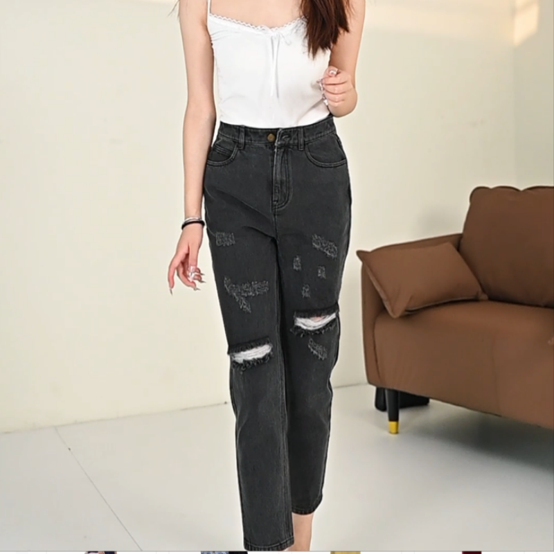 GLS013  春款宽松破洞九分牛仔老爹裤 EWW333K002