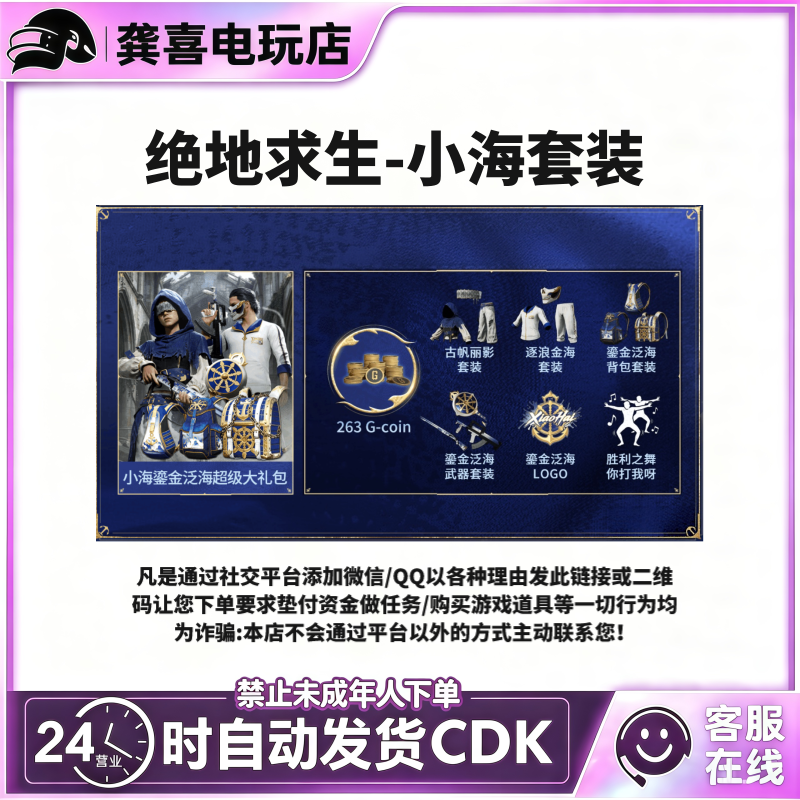pubg绝地求生steam PUBGx小海联名套装白运动柏林面具cdk兑换码