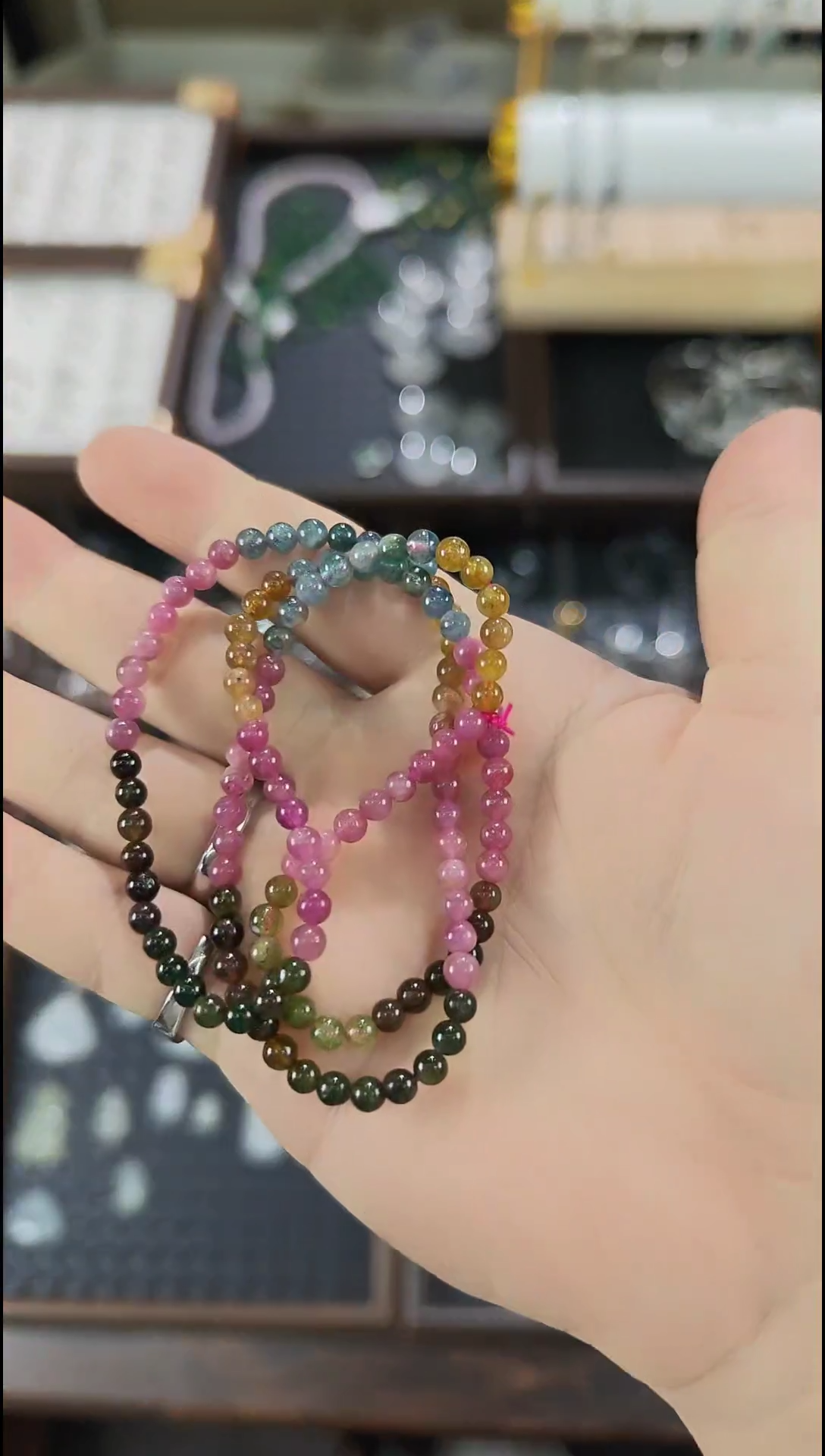 银S925镶嵌手链碧玺碧玺手串