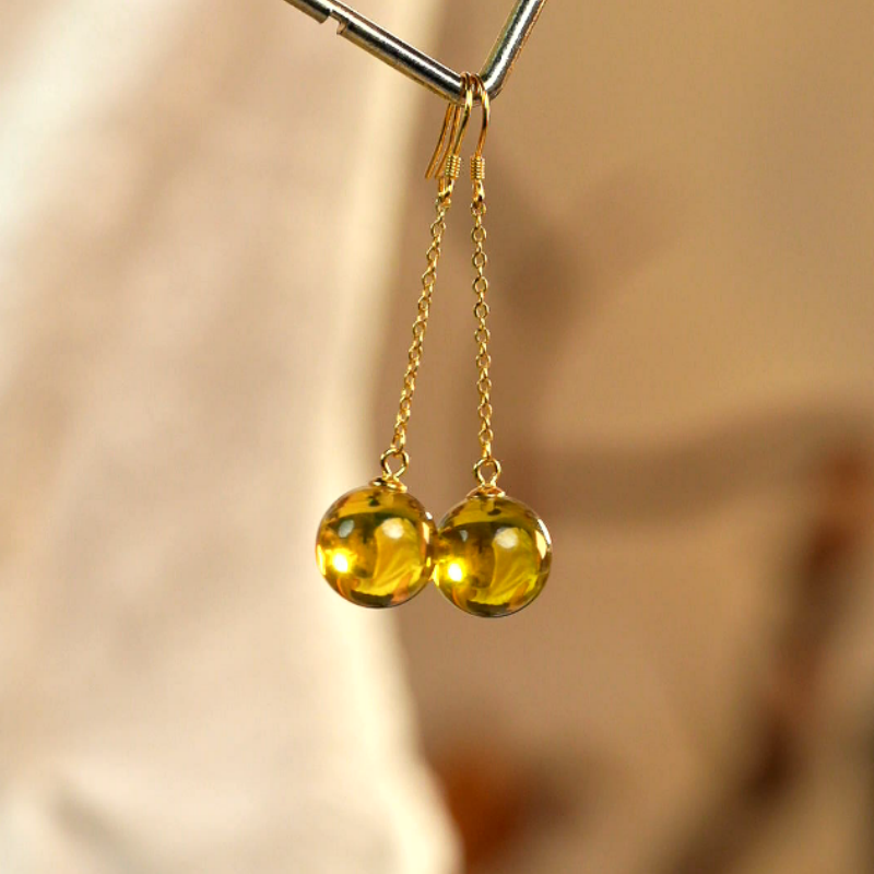 天然蓝珀13mm耳钩简约大气时尚百搭耳饰