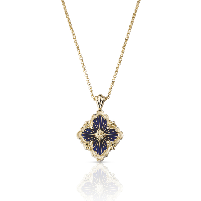 未使用 BUCCELLATI/布契拉提 小花6珊Opera蓝色 珐琅项链大号K金