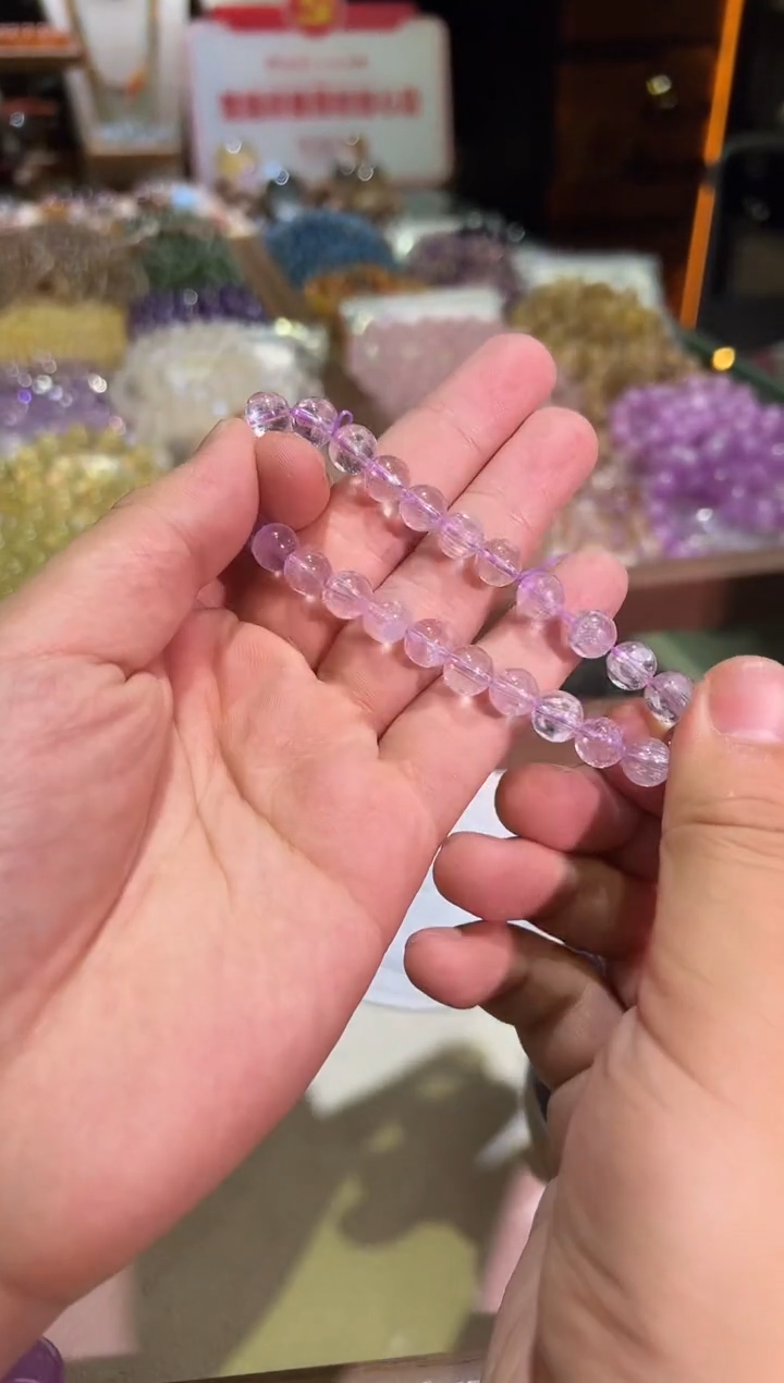 未镶嵌锂辉石手串8.5mm+冰透拉丝猫眼紫锂辉（多样性发一）