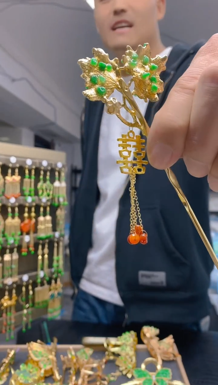 【闪购商品】翡翠耳饰合金0382翡翠发簪
