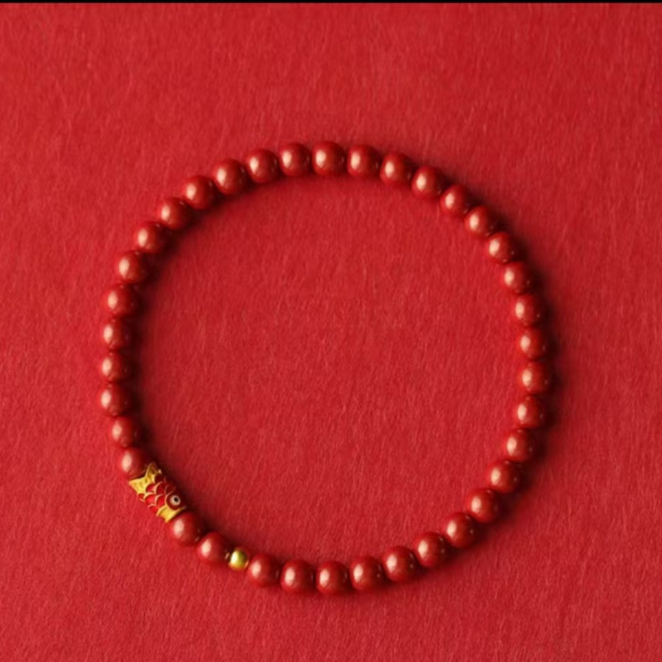 含辰砂工艺品天然朱砂手串女高含量紫金砂金珠锦鲤本命年手链