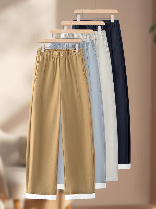 精品水洗棉 云朵弯刀裤女夏季松紧腰直筒百搭显瘦轻薄休闲裤KZ722