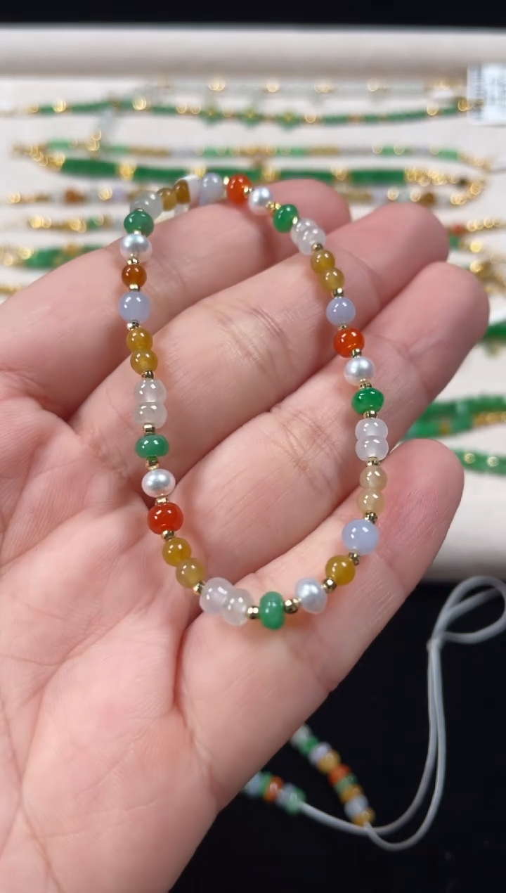 18K金镶嵌手串翡翠多样性  发货一条  P541