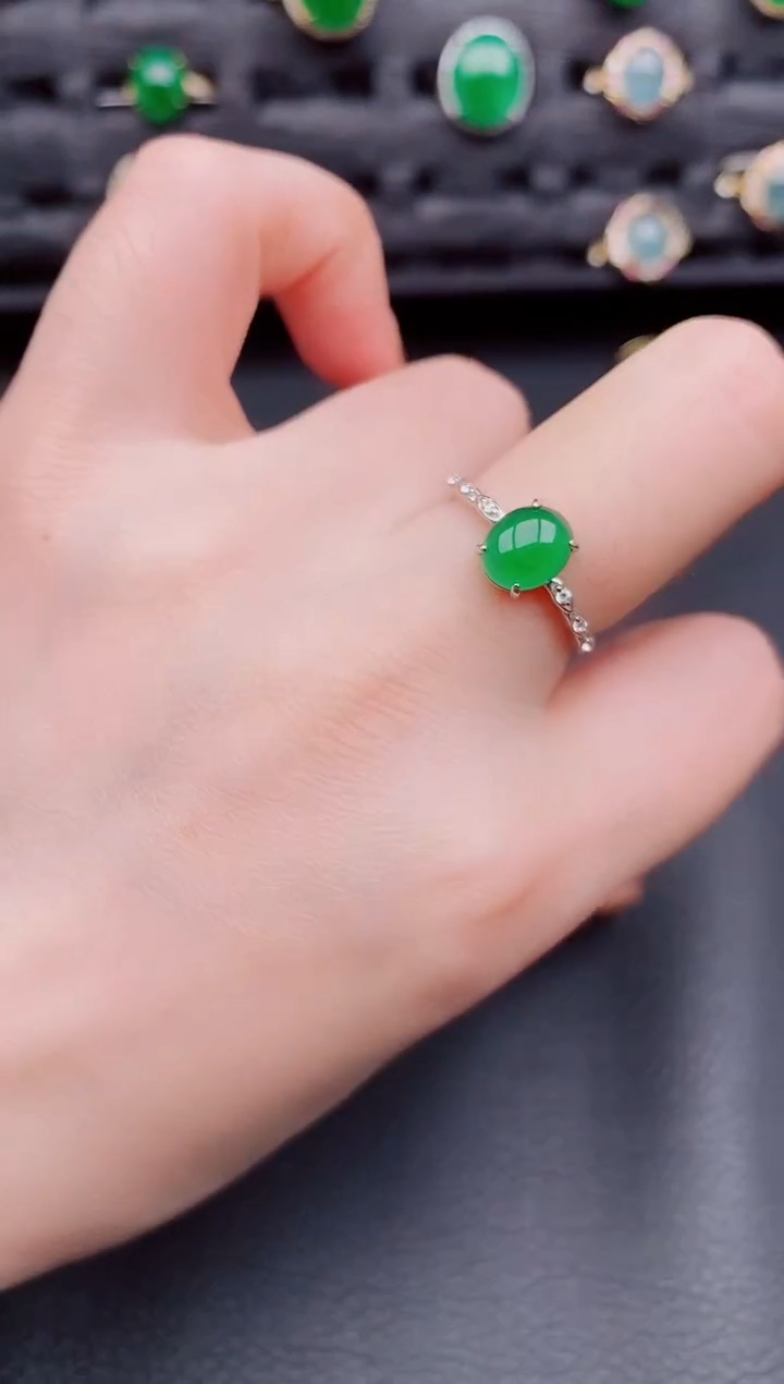 【闪购商品】翡翠戒指银S925镶嵌天然a货翡翠338