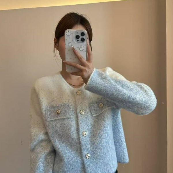 新款气质时尚短款百搭时尚法式女装小香风-B603云水蓝