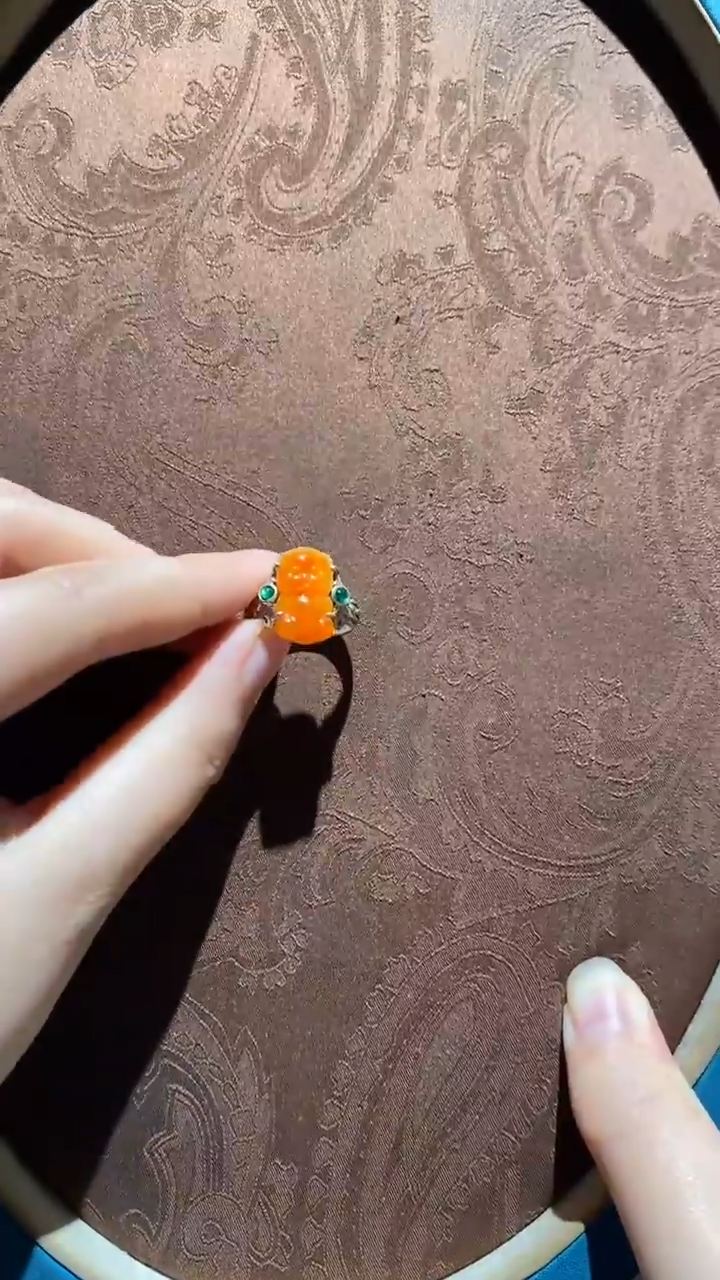 【闪购商品】翡翠戒指银S925镶嵌红翡绿翠 26号