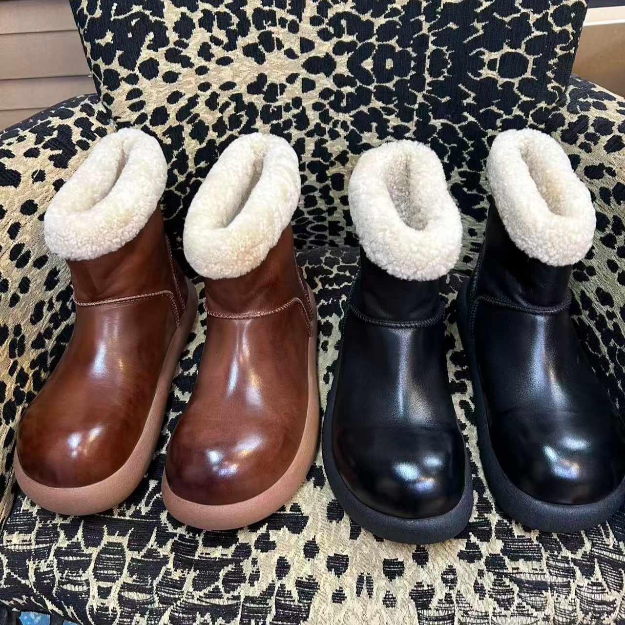 水洗马皮马丁靴女羊皮毛一体雪地靴2025新款冬季厚底保暖羊毛靴