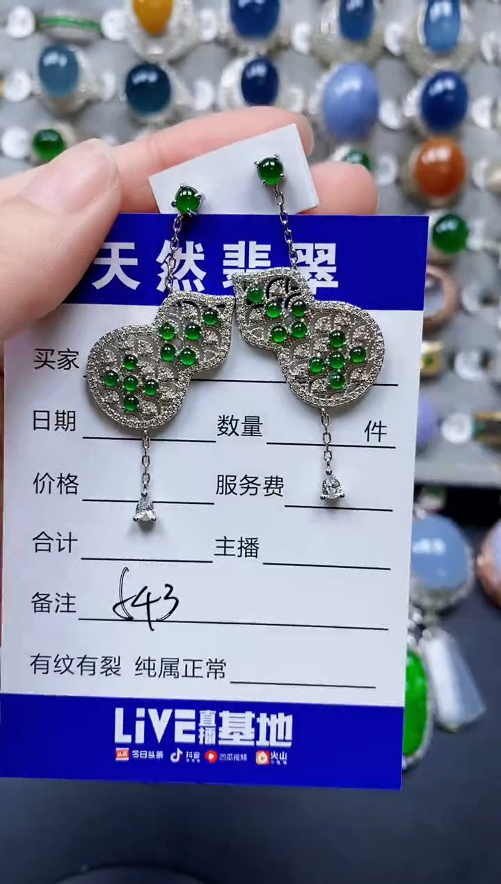 翡翠银S925镶嵌耳饰0543