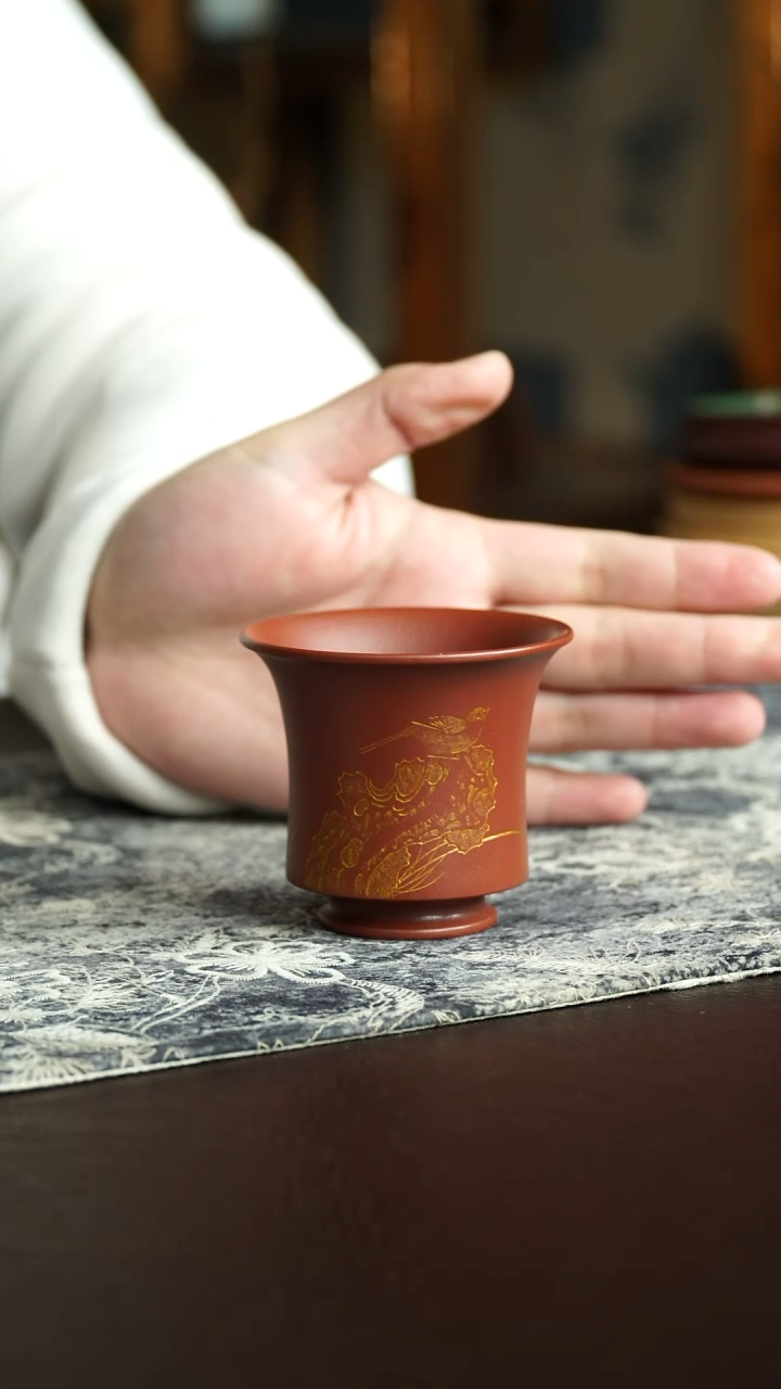 茶杯紫砂36号 朱泥手刻系列主人杯 宜兴紫砂原矿作品