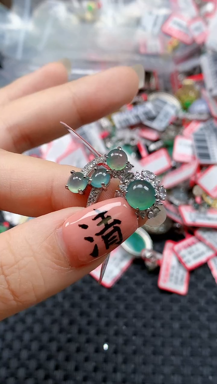 银S925镶嵌戒指翡翠天然A货缅甸翡翠