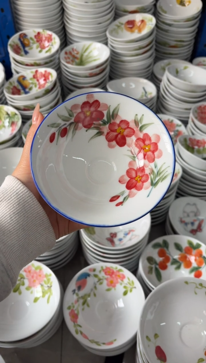 瓷片景德镇高温陶瓷食品级手绘釉中彩-斗笠碗