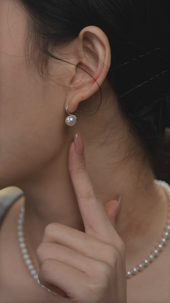 银S925镶嵌耳饰淡水珍珠高跟鞋正圆几乎无暇7-8z719