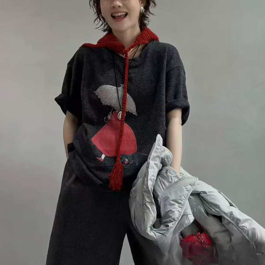 【韩国货】韩系百搭加绒圆领短袖T恤 9195