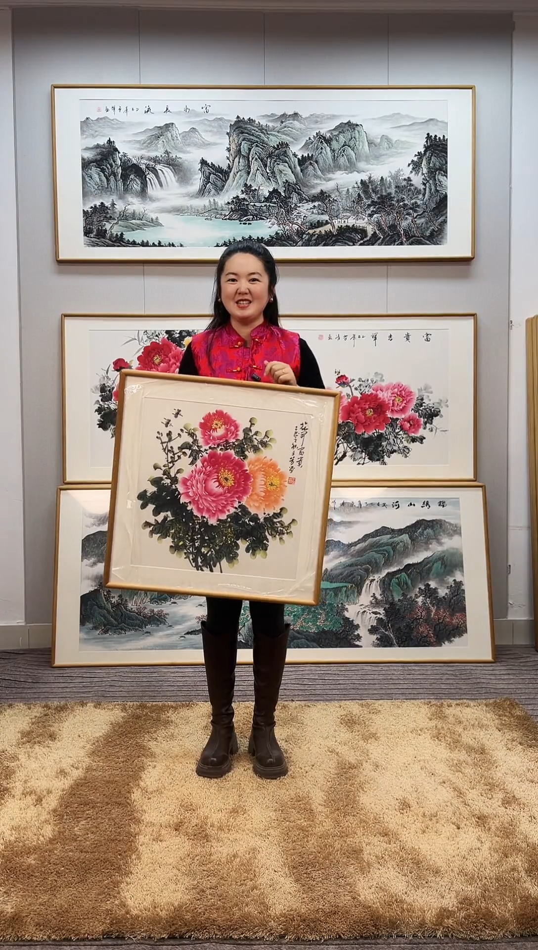 国画手绘牡丹62*62尺寸