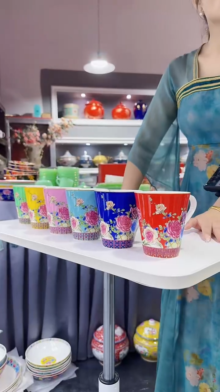 瓷片牡丹花卉杯子6只装景德镇陶瓷