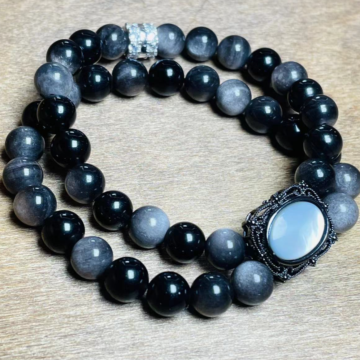 【柒加壹严选】天然双圈银曜石8mm手串