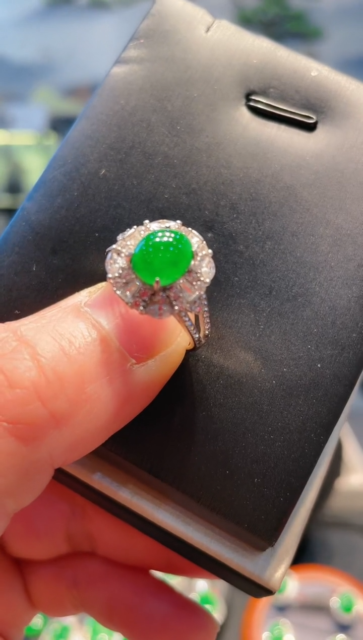 【闪购商品】翡翠戒指银S925镶嵌A4天然A货翡翠