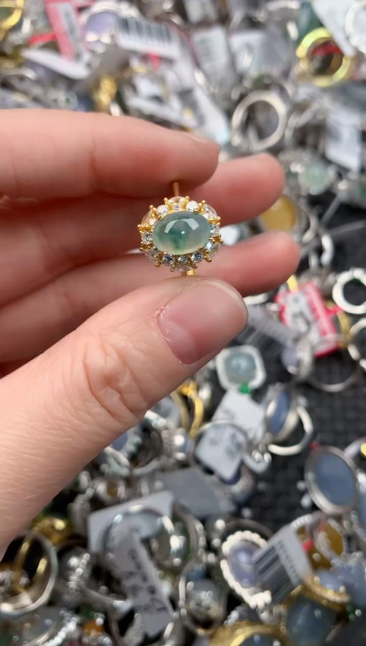 银S925镶嵌戒指翡翠444          7