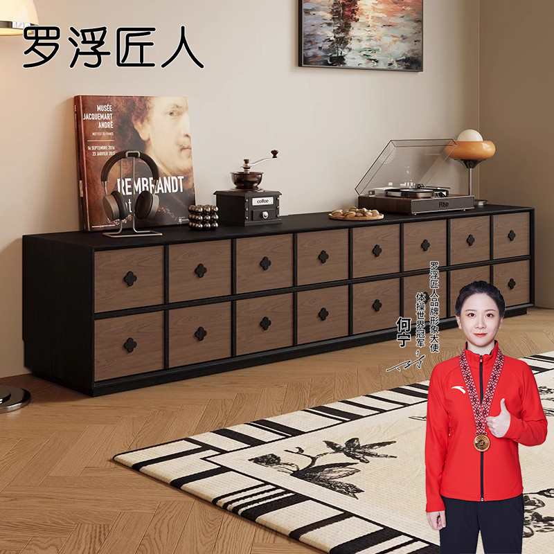 中古风繁花电视柜小户型客厅家用落地电视机柜法式复古2025新款