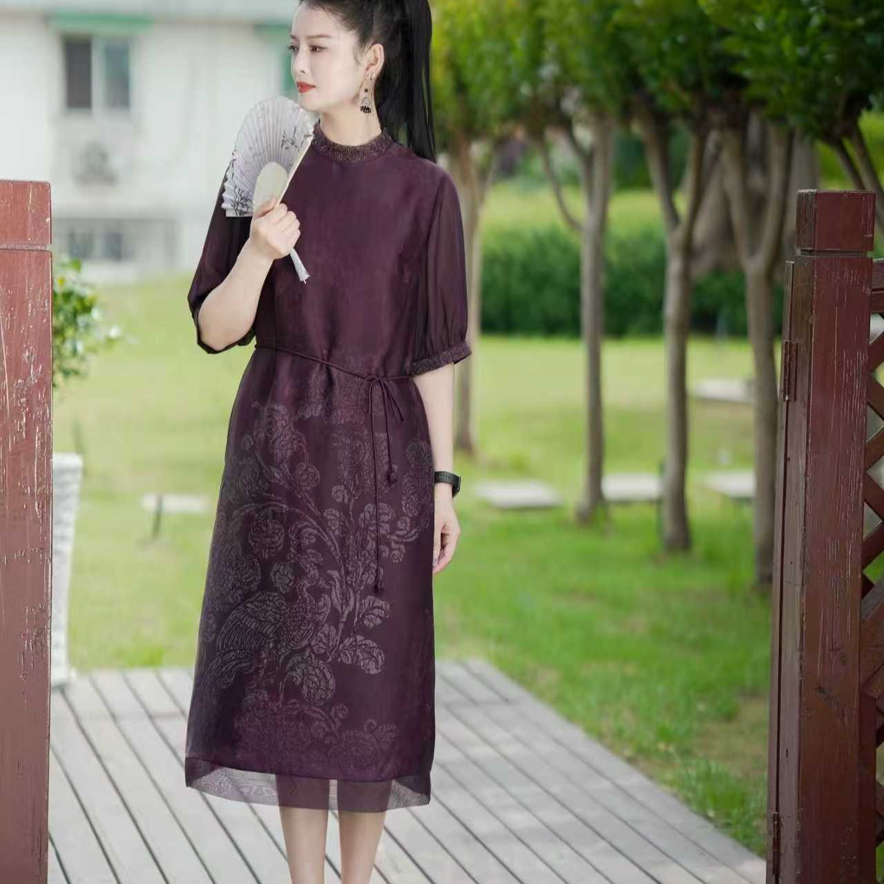 九儿家桑蚕丝香云纱连衣裙9607