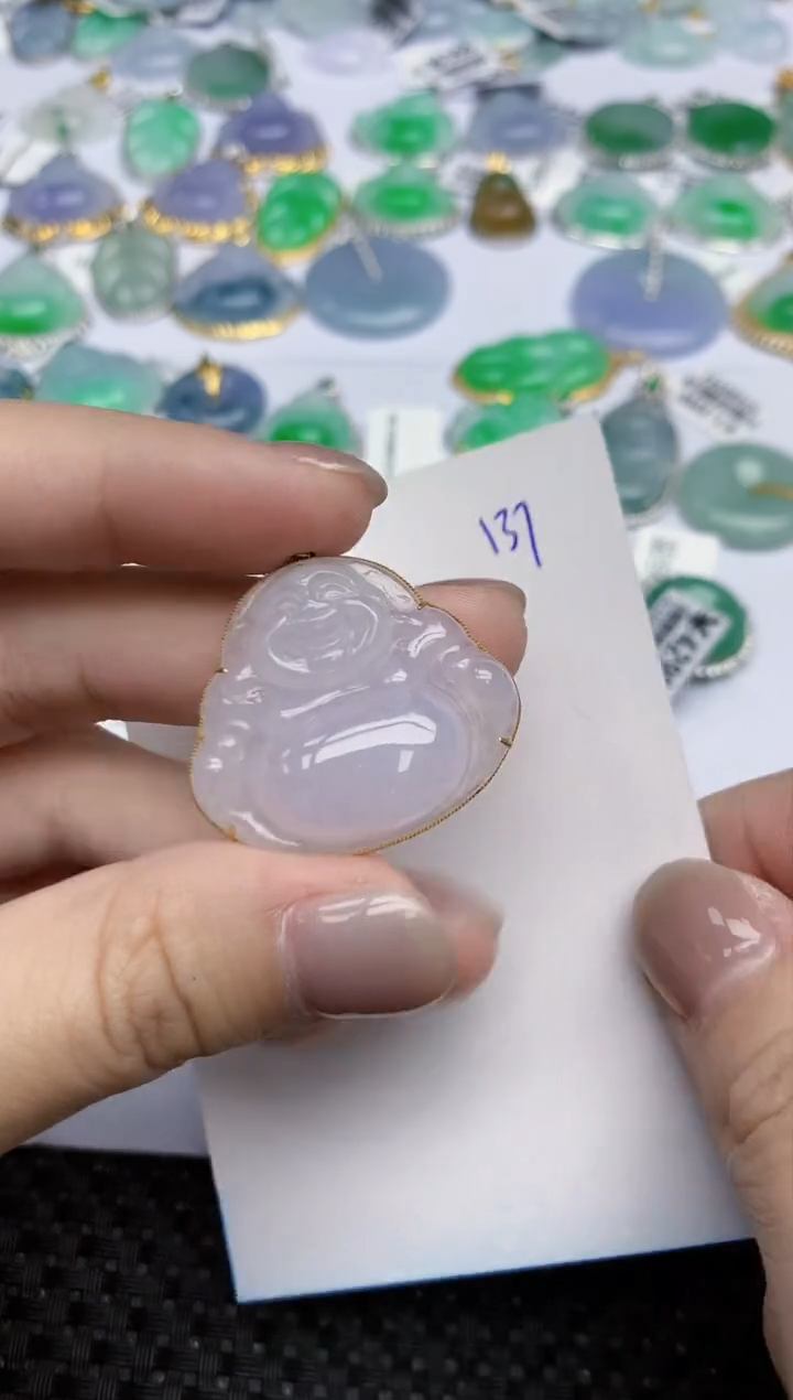 【闪购商品】翡翠挂件18K金镶嵌天然翡翠A货