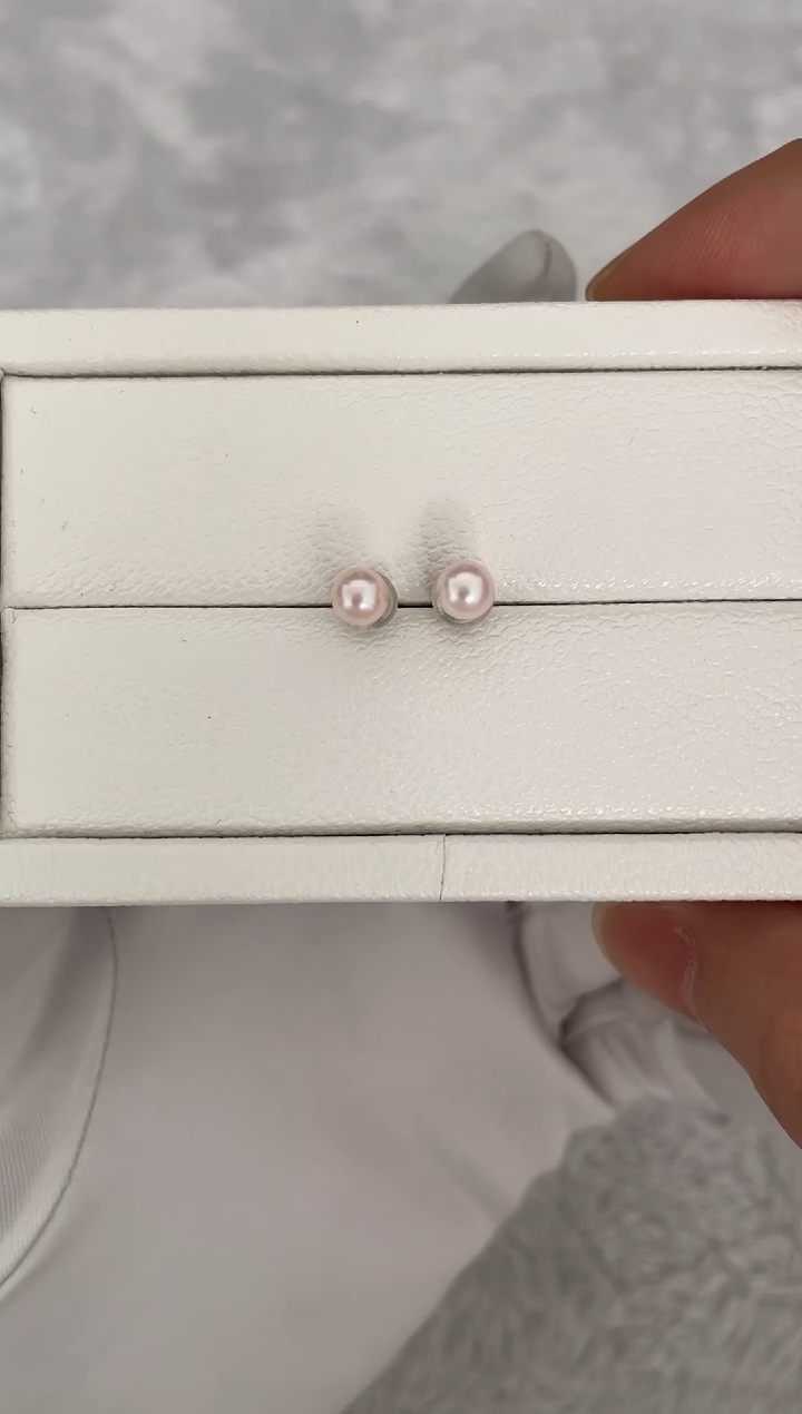 银S925镶嵌耳钉海水珍珠AK素钉5-5.5mm