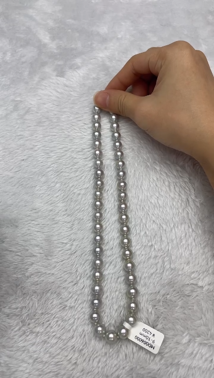 项链银S925镶嵌海水珍珠AK真多麻9-10mm