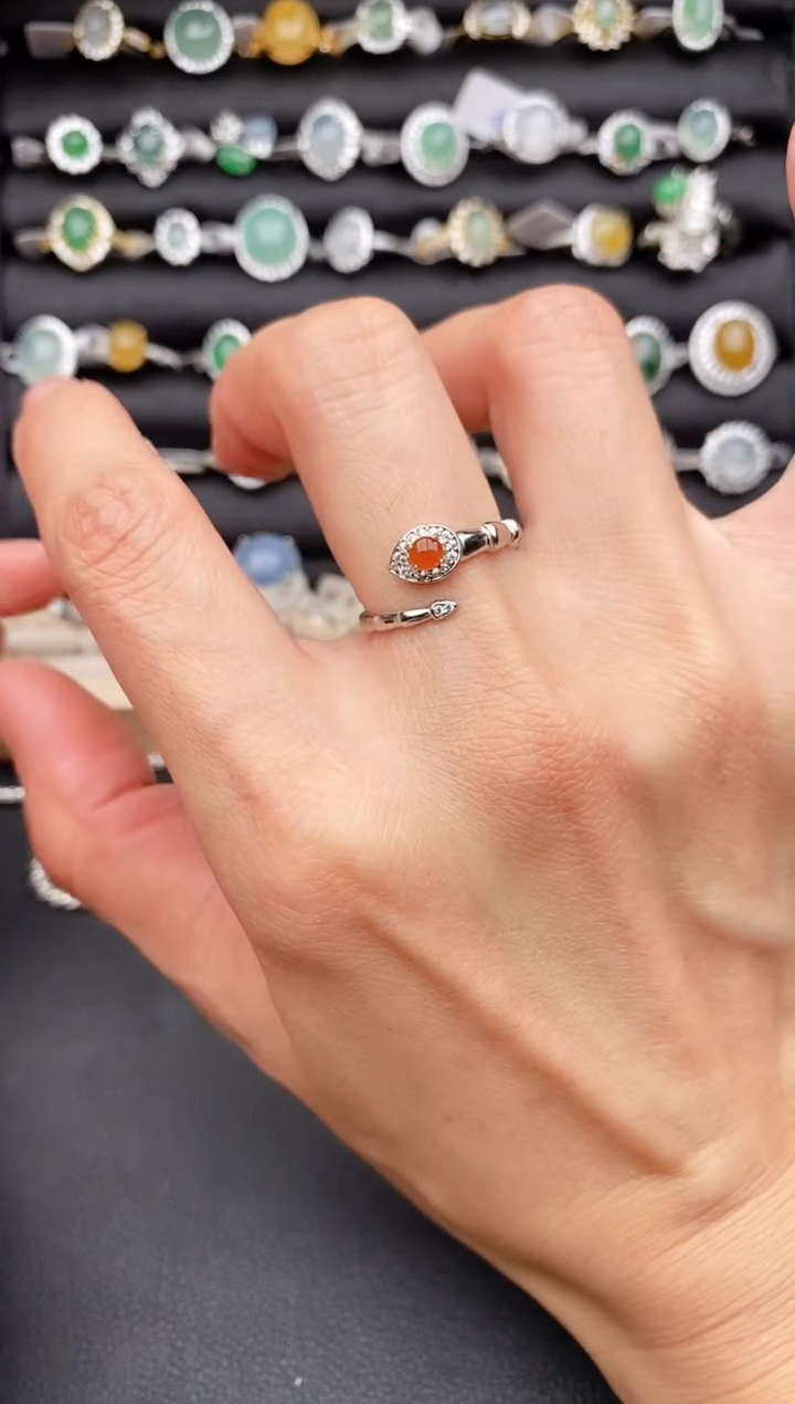 【闪购商品】翡翠戒指银S925镶嵌缅甸天然A货翡翠111   1-2