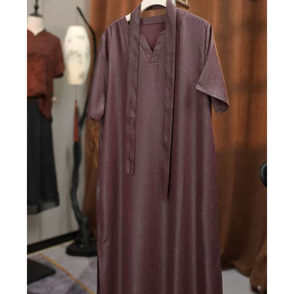 1142黑红纯色裙高端领透气夏季妈妈装连衣裙