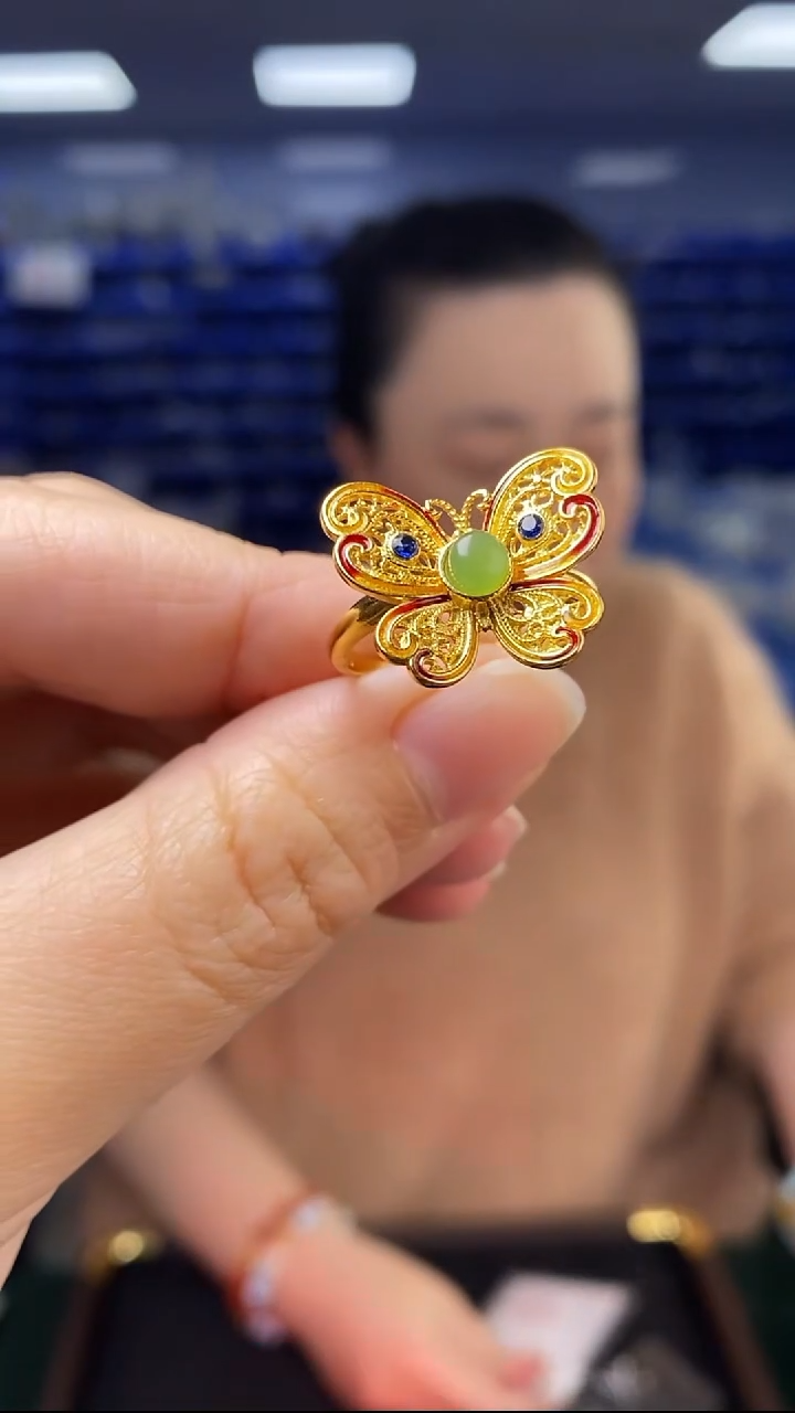 银S925镶嵌戒指和田玉JZ3017